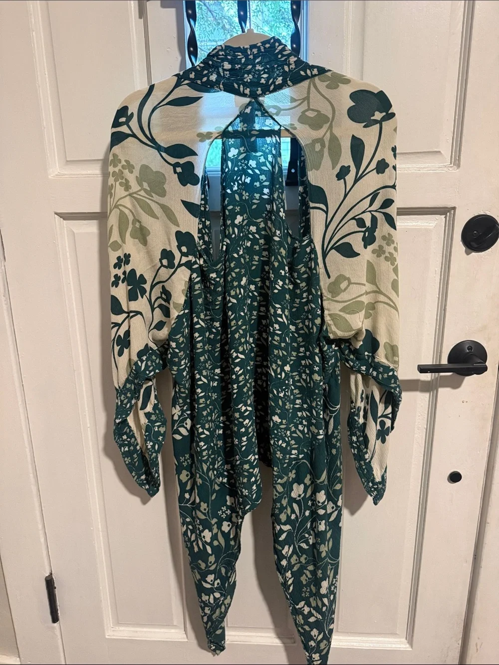 Free People Green and Cream Floral Kimono Cardigan